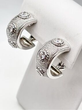 Judith Ripka Sterling Silver/ CZ small pierced hoop earrings